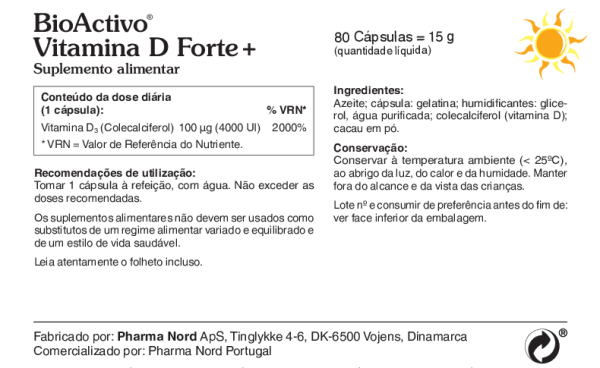 BioActivo Vitamina D Forte + 100 µg  80 cápsulas - Image 2