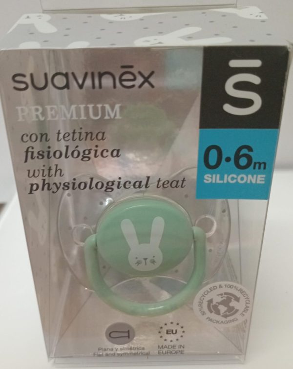 Suavinex – Chupeta Premium Silicone Anatómica 0-6m – coelhinho verde
