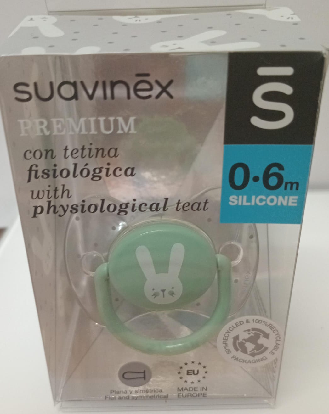 Suavinex – Chupeta Premium Silicone Anatómica 0-6m – coelhinho verde