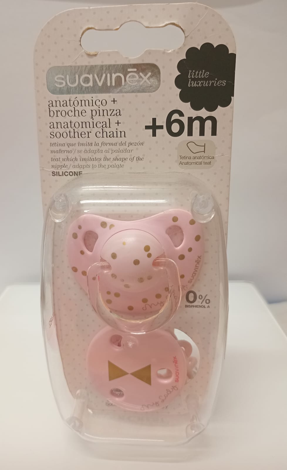 silicone mamilo chupeta anatômica + broche pinza  + 6m Suavinex