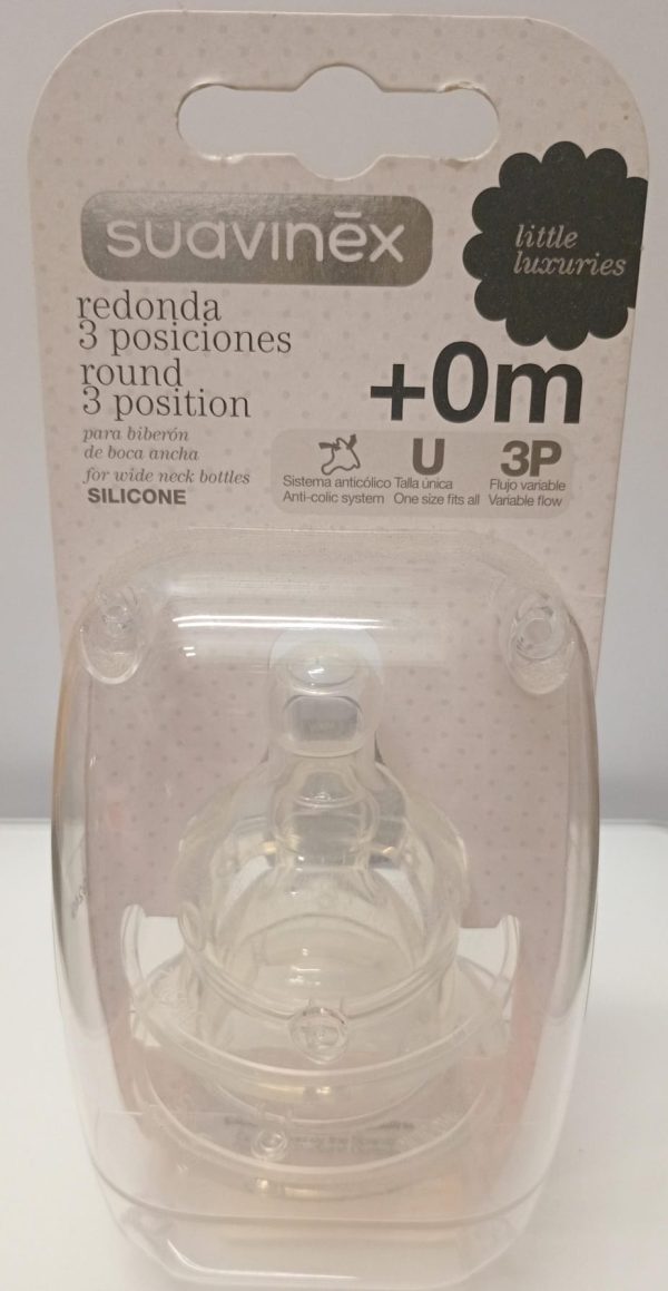 Suavinex Tetina Redonda Silicone 3 Posições Boca Larga +0m 2 unidades